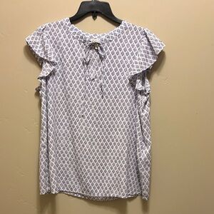Style & Co. White and Blue Patterned Blouse